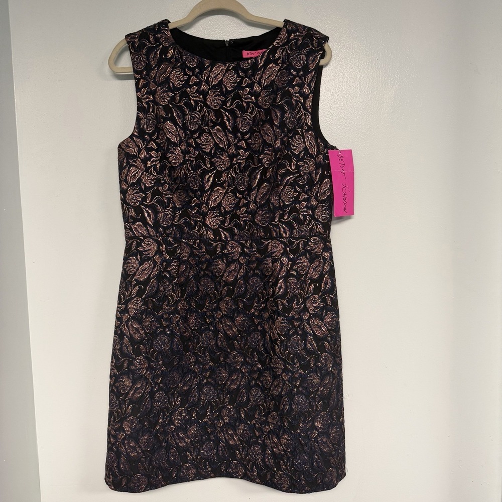 NWT Betsey Johnson Metallic Floral Cocktail Size 14 Dress Royalcore Whimsigoth